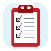 Illustration of a red clipboard with a white sheet of paper. The paper displays three items listed with checkboxes next to each one, all marked with red checkmarks, indicating tasks like septic tank pumping are completed. The background is light blue.