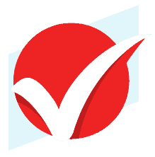A white checkmark is prominently displayed on a red circle background, which appears to be on a light gray or white tilted rectangular background, reminiscent of the clean, efficient aesthetics you'd expect from top-tier cesspool cleaning services. The design has a simple and bold aesthetic.