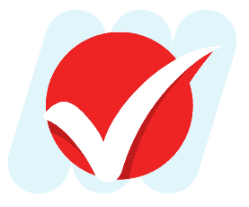 A red circle with a white checkmark in the center is placed against a light blue background. The checkmark extends beyond the circle, creating a dynamic effect, much like how cesspool cleaning ensures everything extends beyond expectations for cleanliness.