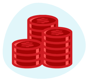 An illustration of three stacks of red coins with dollar signs on them, set against a light blue background, cleverly symbolizes the financial benefits of regular septic tank pumping.