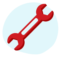 A red wrench with an open-ended design on both ends is diagonally positioned against a light gray circular background. The wrench, simple yet sturdy, would be indispensable in tasks like septic tank pumping due to its slightly thicker handle in the center.
