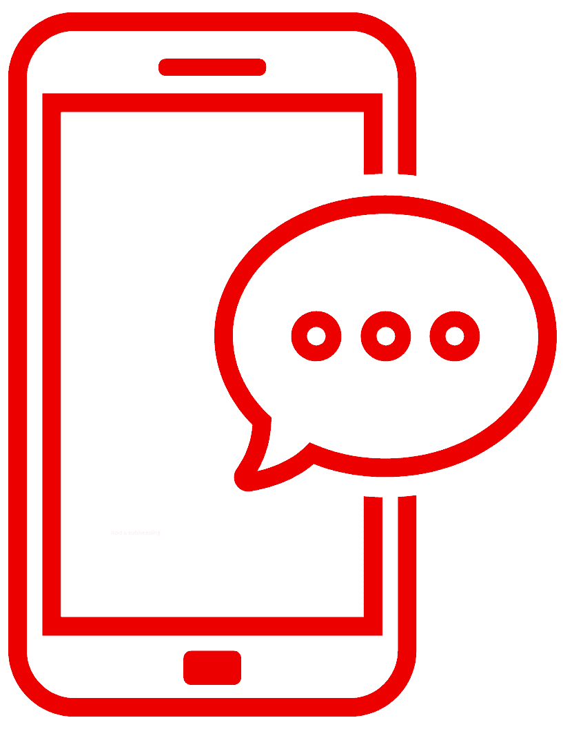 A red outline of a smartphone with a speech bubble containing three horizontal dots, symbolizing texting or a message notification about septic tank services Suffolk County, NY.
